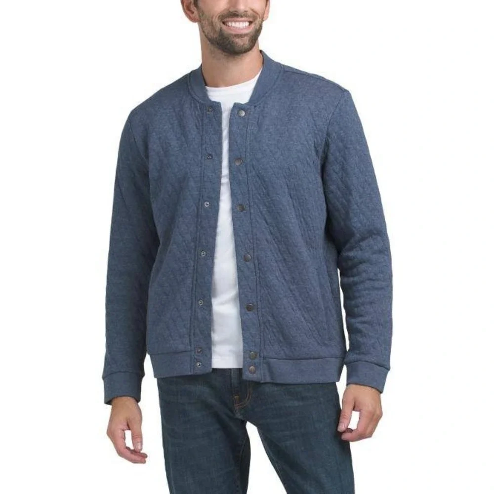NWT Bonobos Men Quilted Bomber Jacket Heather‎ Navy Academia Snap Front Preppy M